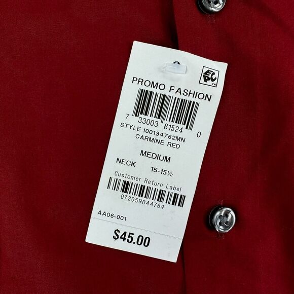 Club Room Mens Regular Fit Solid Dress Shirt Red 15-15.5 - Picture 4 of 4